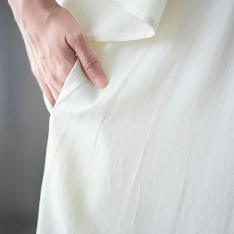 Buddha Stones刺繍入りノッチラッフルヘムミディドレス(ポケット付き) - image 9