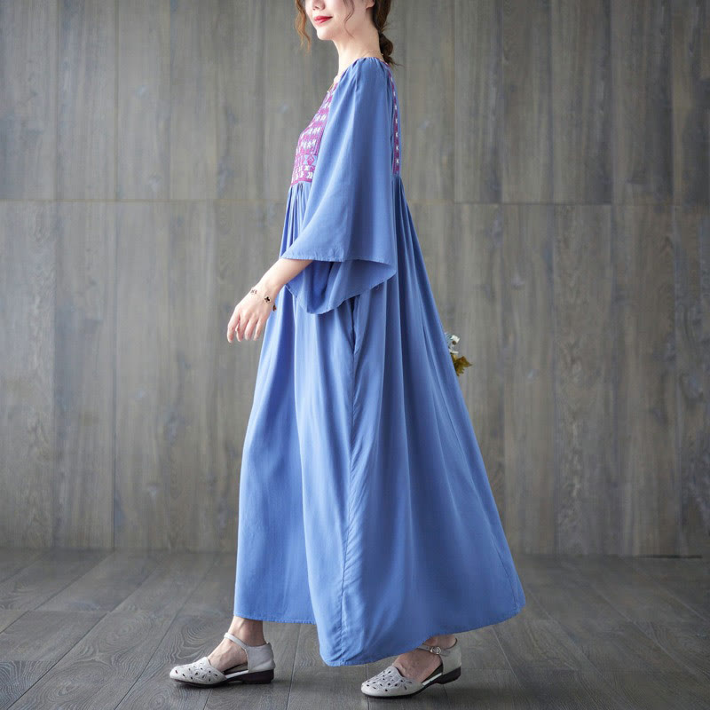 Buddha Stones刺繍入りノッチラッフルヘムミディドレス(ポケット付き) - image 17