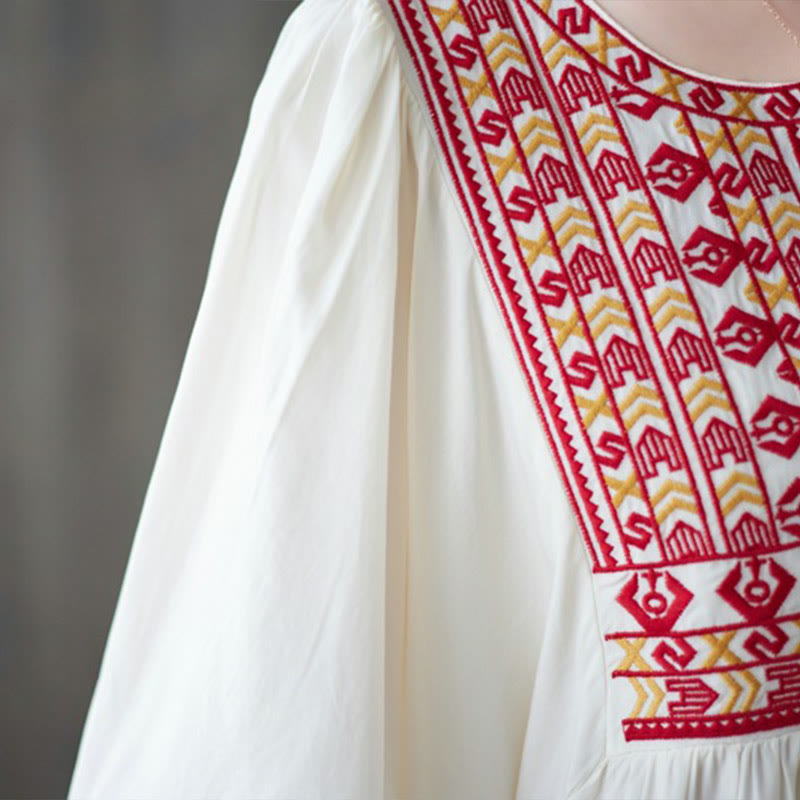 Buddha Stones刺繍入りノッチラッフルヘムミディドレス(ポケット付き) - image 7