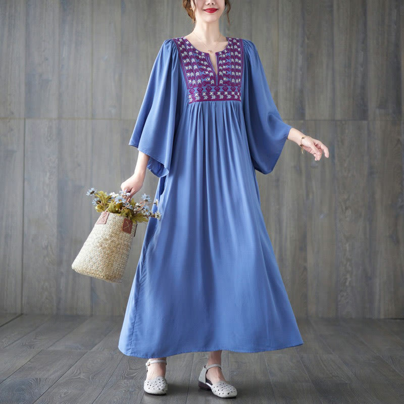 Buddha Stones刺繍入りノッチラッフルヘムミディドレス(ポケット付き) - image 15