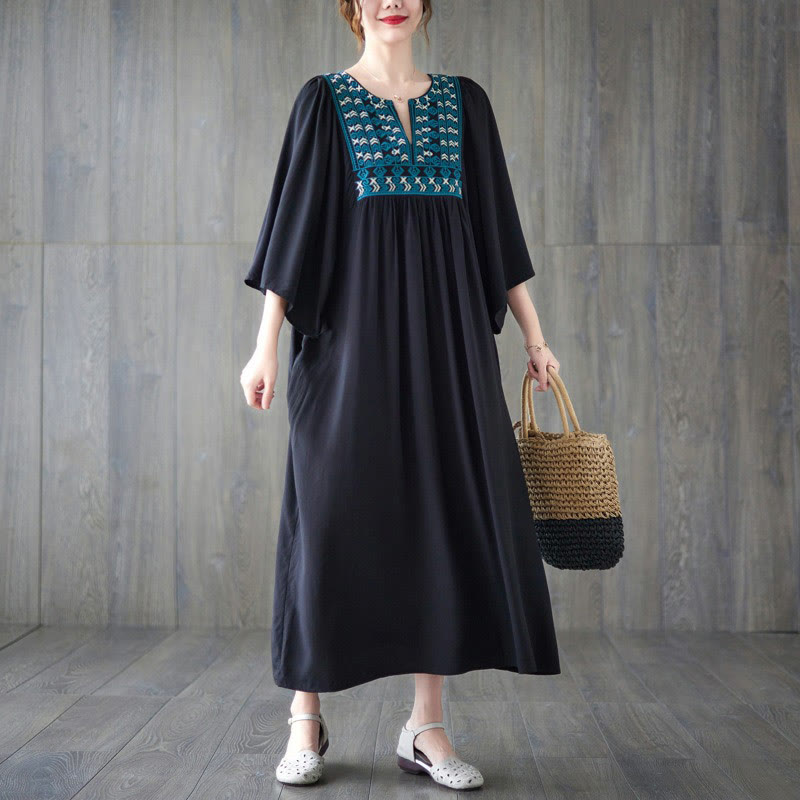 Buddha Stones刺繍入りノッチラッフルヘムミディドレス(ポケット付き) - image 25