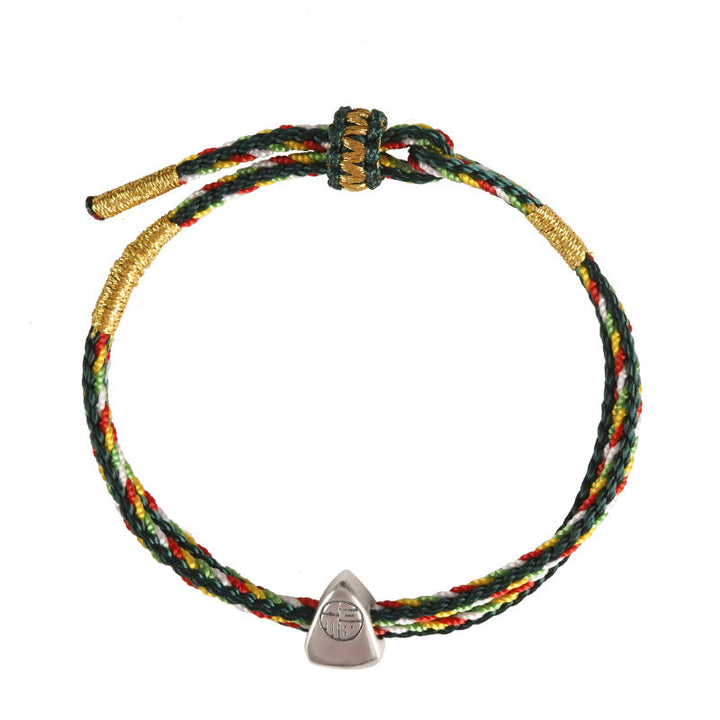 Buddha Stones925 スターリングシルバー 福の字 幸運 多色ロープ 子供 大人用ブレスレット