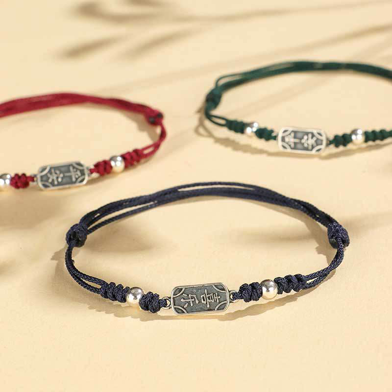 Buddha Stonesハンドメイド 925 スターリングシルバー 平和と喜び 安全と幸福の守り 編み込みブレスレット