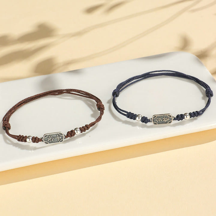 Buddha Stonesハンドメイド 925 スターリングシルバー 平和と喜び 安全と幸福の守り 編み込みブレスレット