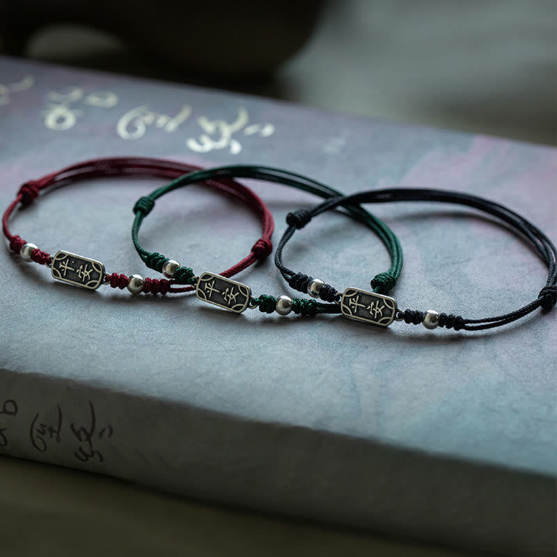 Buddha Stonesハンドメイド 925 スターリングシルバー 平和と喜び 安全と幸福の守り 編み込みブレスレット