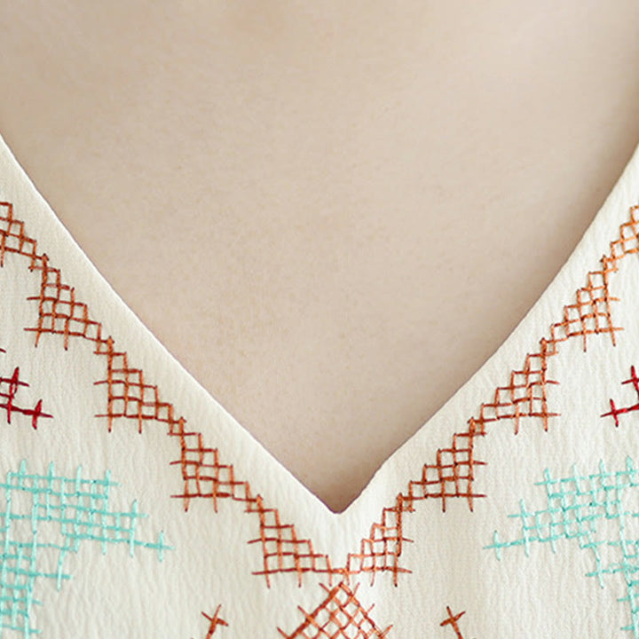 Buddha Stonesレトロ刺繍 Vネック タッセル タンクトップ - image 7