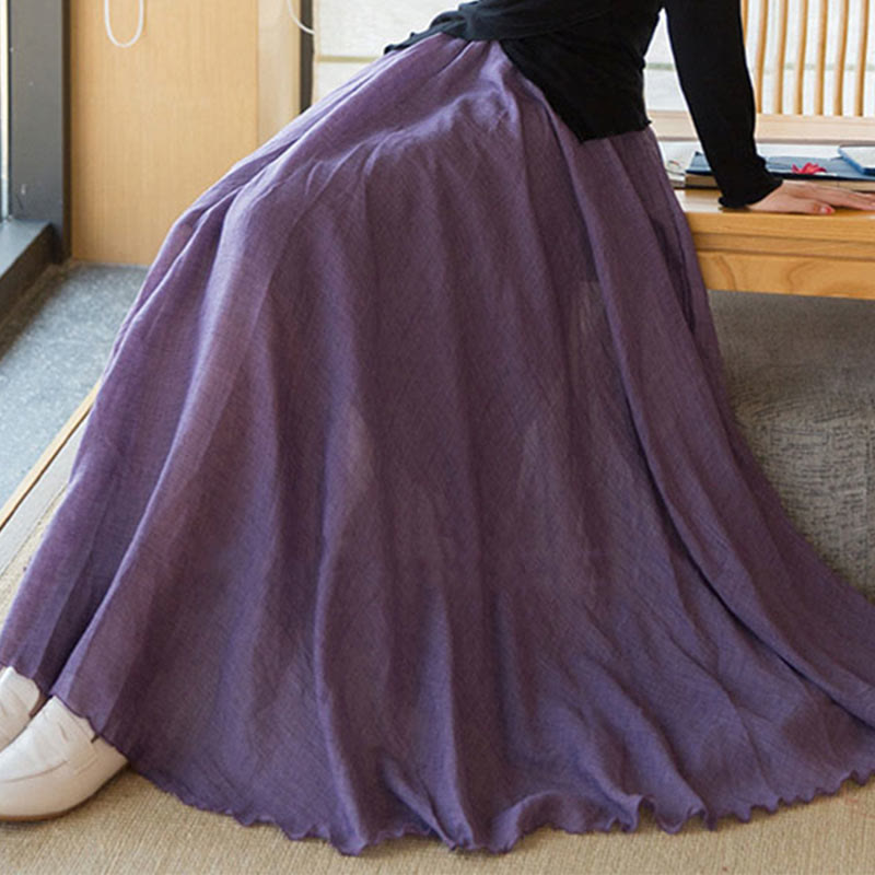 Buddha Stones無地 伸縮性 ハイウエスト リネン スカート - image 11