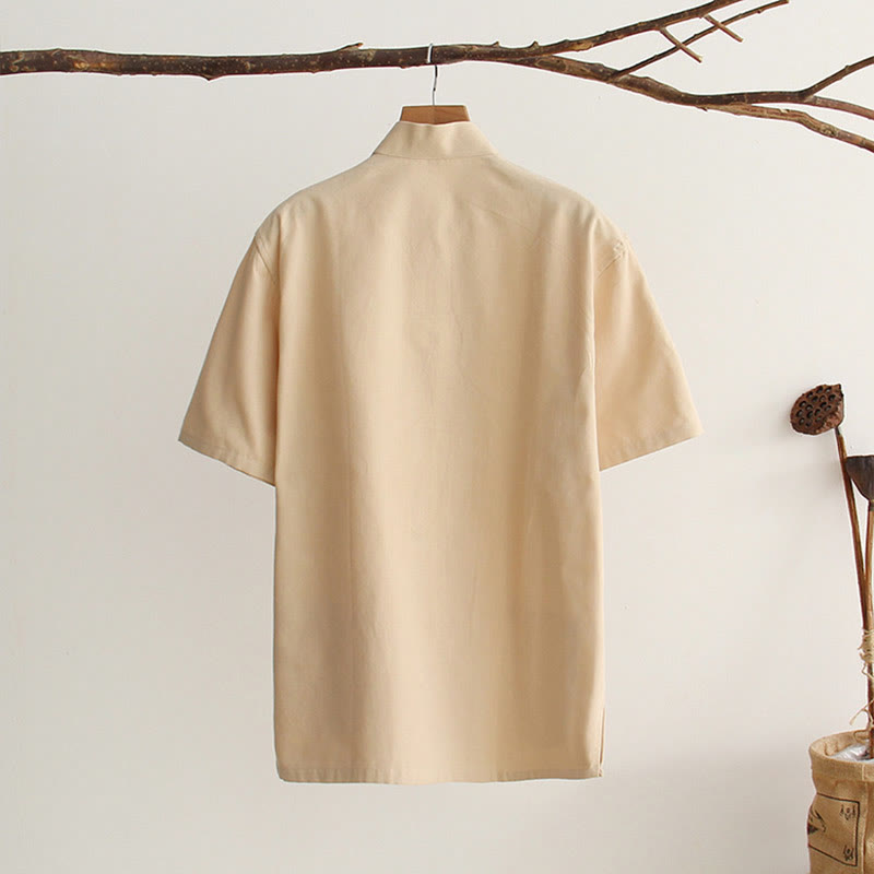 Buddha Stones中国風 カエルボタン 唐装 メンズ 半袖 コットンシャツ ポケット付き - image 12