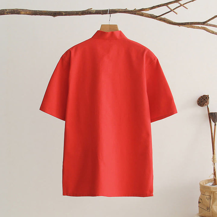 Buddha Stones中国風 カエルボタン 唐装 メンズ 半袖 コットンシャツ ポケット付き - image 16