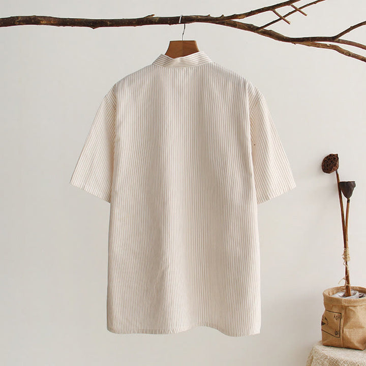 Buddha Stones中国風 カエルボタン 唐装 メンズ 半袖 コットンシャツ ポケット付き - image 22