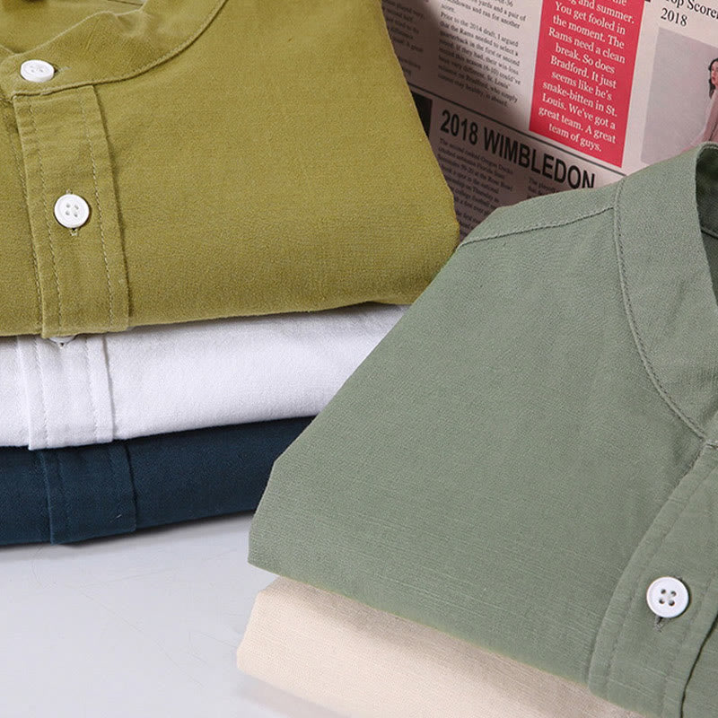 Buddha Stonesサマー メンズ 半袖 ボタンダウン コットンリネンシャツ - image 1