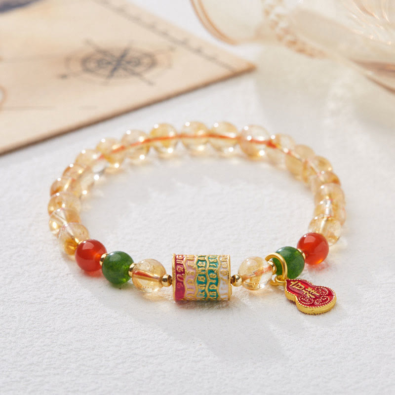 Buddha Stones天然シトリンレッドアゲートグリーンカルセドニー保護ブレスレット