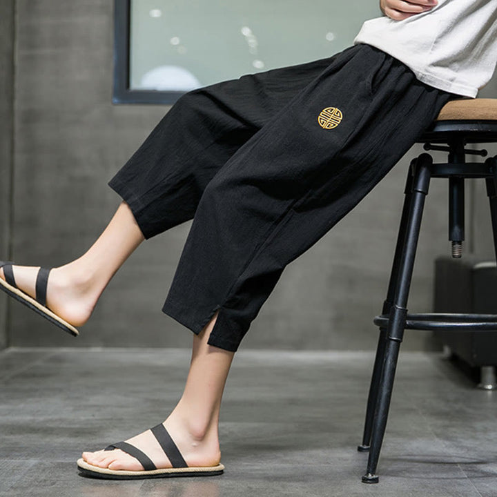 Buddha Stonesサマー メンズ リネン ドローストリング クロップドパンツ ポケット付き - image 17