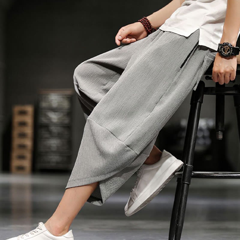 Buddha Stonesサマーソリッドメンズコットンリネンクロップドパンツ(ポケット付き) - image 5