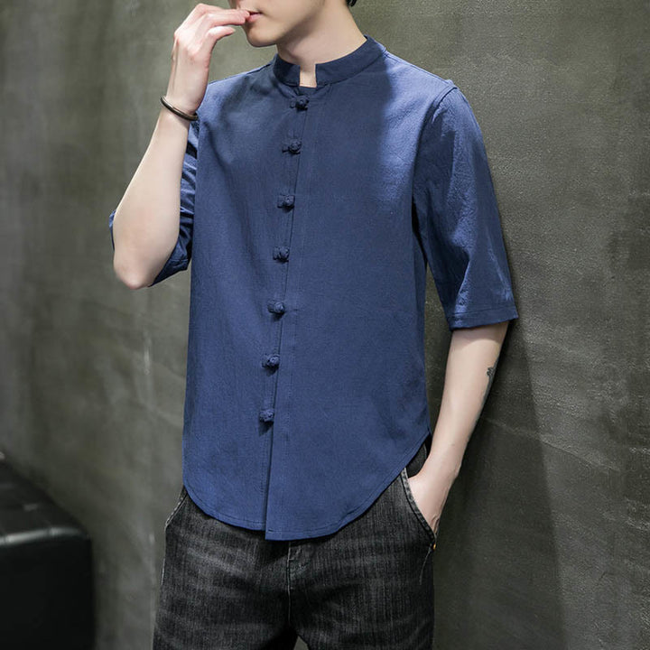 Buddha Stones無地 メンズ 半袖 コットンシャツ - image 28