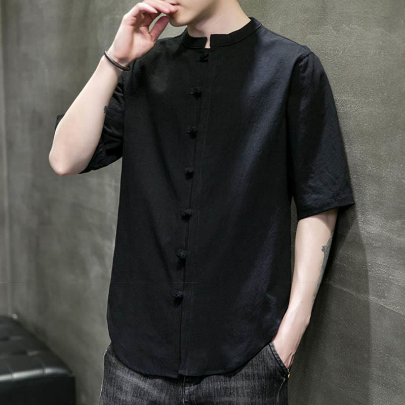 Buddha Stones無地 メンズ 半袖 コットンシャツ - image 22