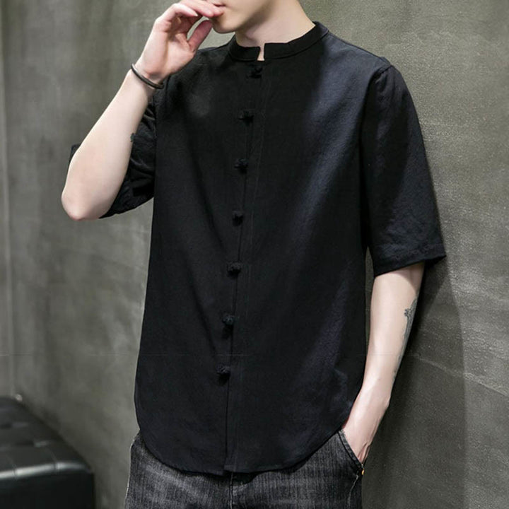 Buddha Stones無地 メンズ 半袖 コットンシャツ - image 22