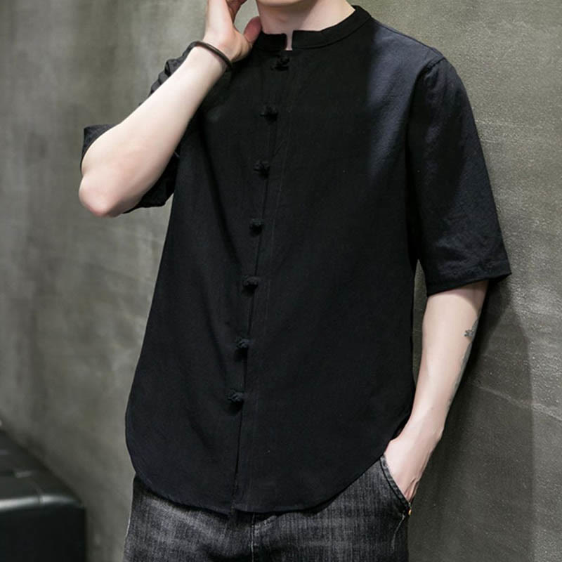 Buddha Stones無地 メンズ 半袖 コットンシャツ - image 20