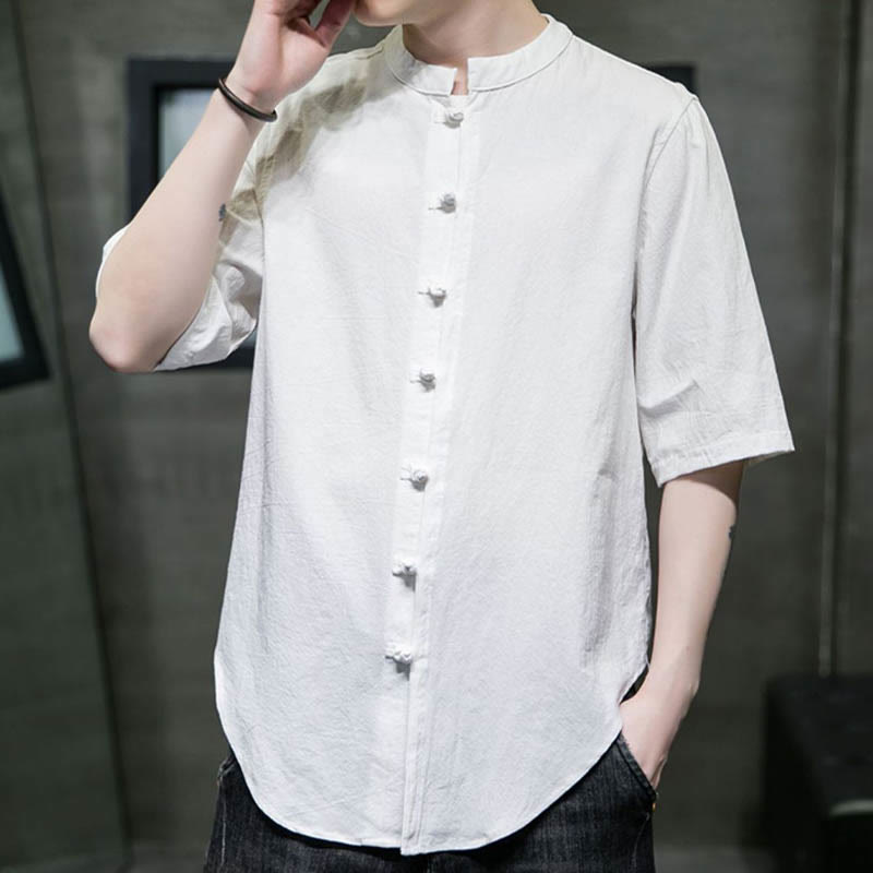 Buddha Stones無地 メンズ 半袖 コットンシャツ - image 2