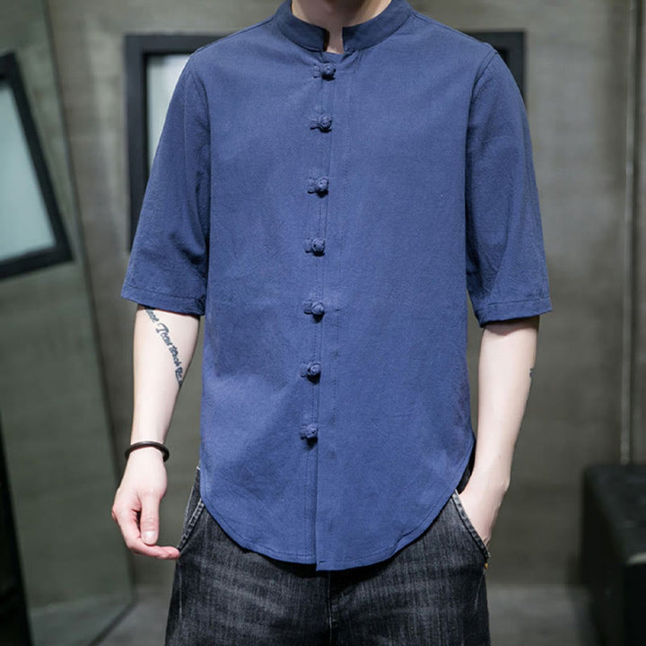 Buddha Stones無地 メンズ 半袖 コットンシャツ - image 29