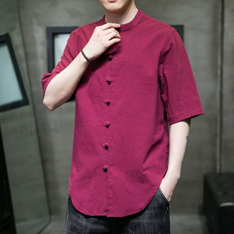 Buddha Stones無地 メンズ 半袖 コットンシャツ - image 15