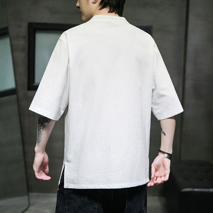 Buddha Stones無地 カエルボタン 刺繍 メンズ 半袖 コットンシャツ - image 18