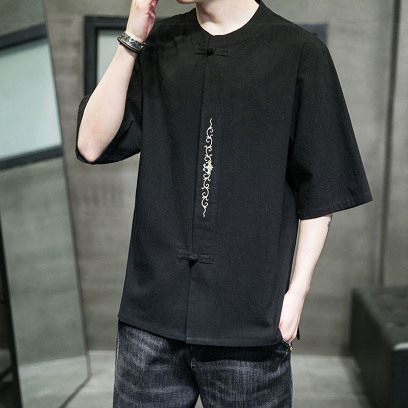 Buddha Stones無地 カエルボタン 刺繍 メンズ 半袖 コットンシャツ - image 12