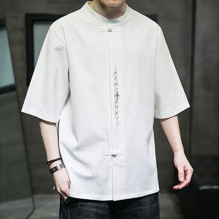 Buddha Stones無地 カエルボタン 刺繍 メンズ 半袖 コットンシャツ - image 19