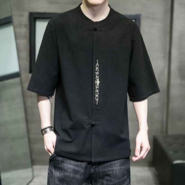 Buddha Stones無地 カエルボタン 刺繍 メンズ 半袖 コットンシャツ - image 13