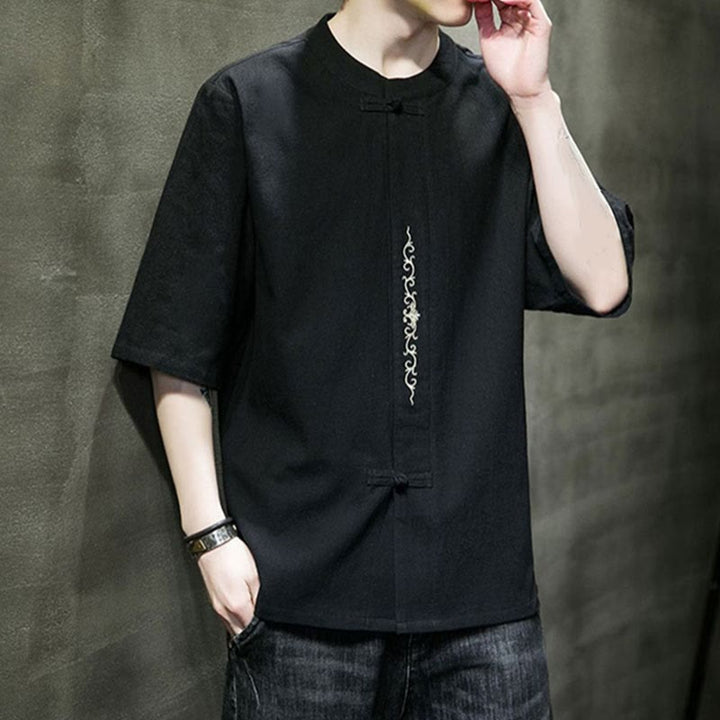 Buddha Stones無地 カエルボタン 刺繍 メンズ 半袖 コットンシャツ - image 10