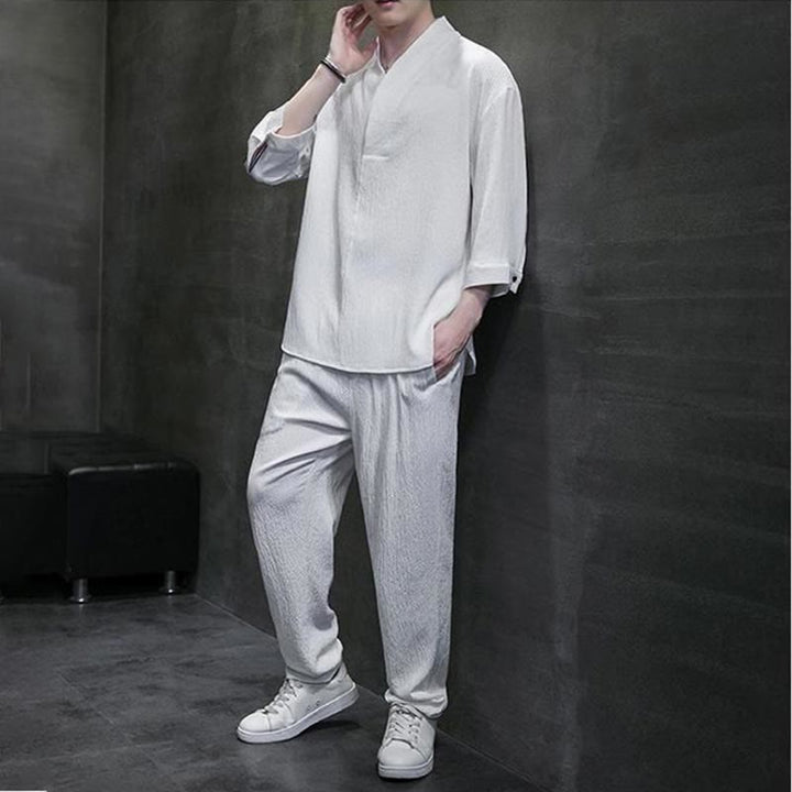 Buddha Stones無地 七分袖シャツ カジュアルパンツ 服 メンズ セット - image 3