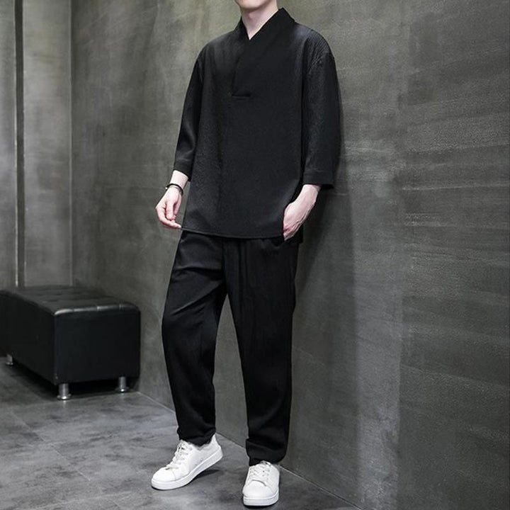 Buddha Stones無地 七分袖シャツ カジュアルパンツ 服 メンズ セット - image 10