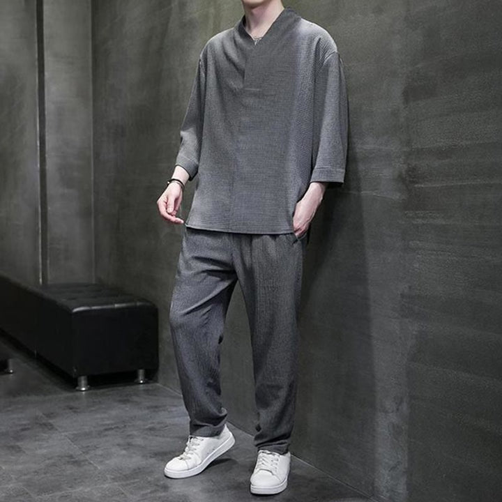 Buddha Stones無地 七分袖シャツ カジュアルパンツ 服 メンズ セット - image 22