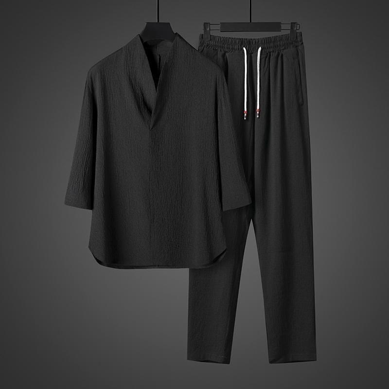 Buddha Stones無地 七分袖シャツ カジュアルパンツ 服 メンズ セット - image 11