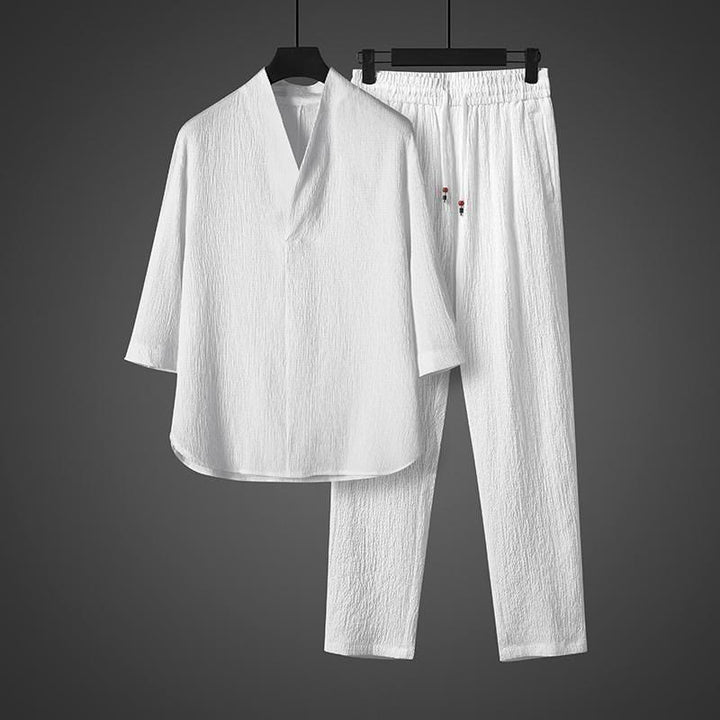 Buddha Stones無地 七分袖シャツ カジュアルパンツ 服 メンズ セット - image 4