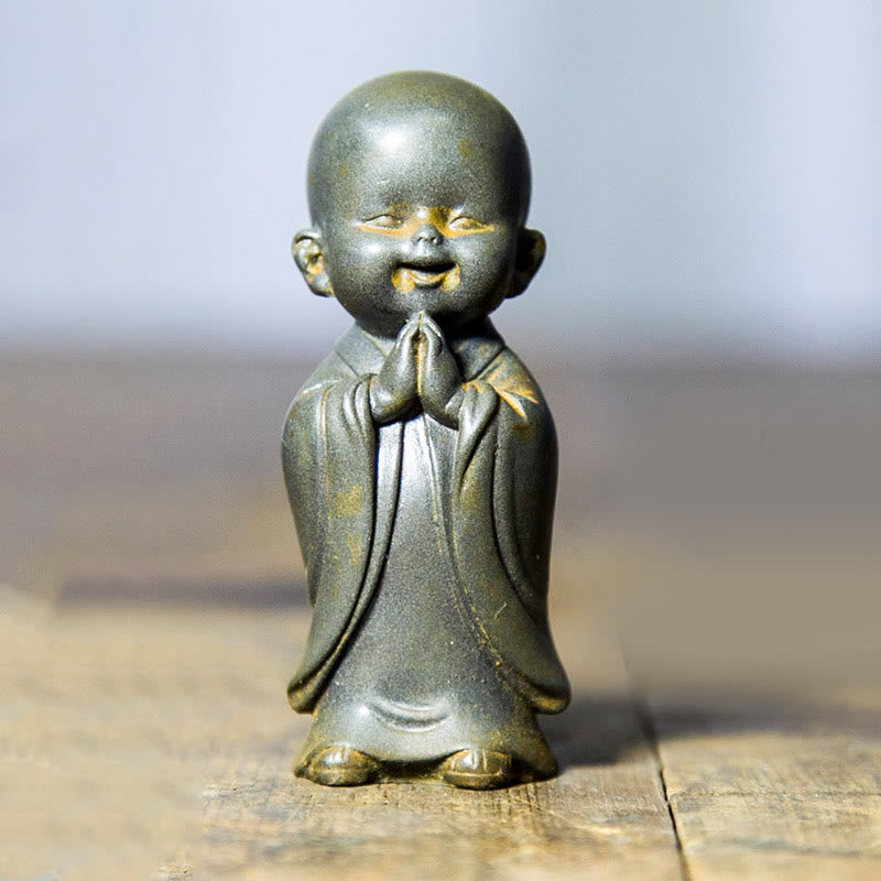 Buddha Stones小さな瞑想僧 鉄粉 錆 鋳造樹脂像 机上装飾