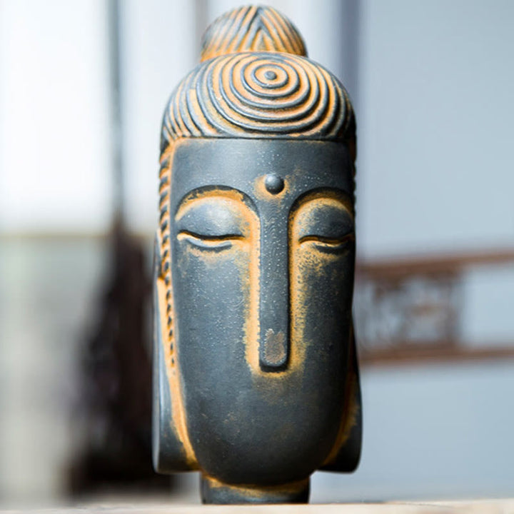 Buddha Stones目を閉じて瞑想する仏像 鉄粉錆鋳造樹脂像 室内装飾