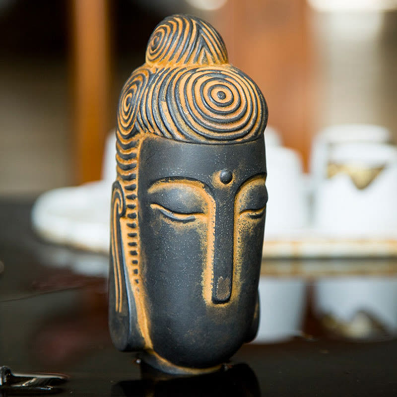 Buddha Stones目を閉じて瞑想する仏像 鉄粉錆鋳造樹脂像 室内装飾