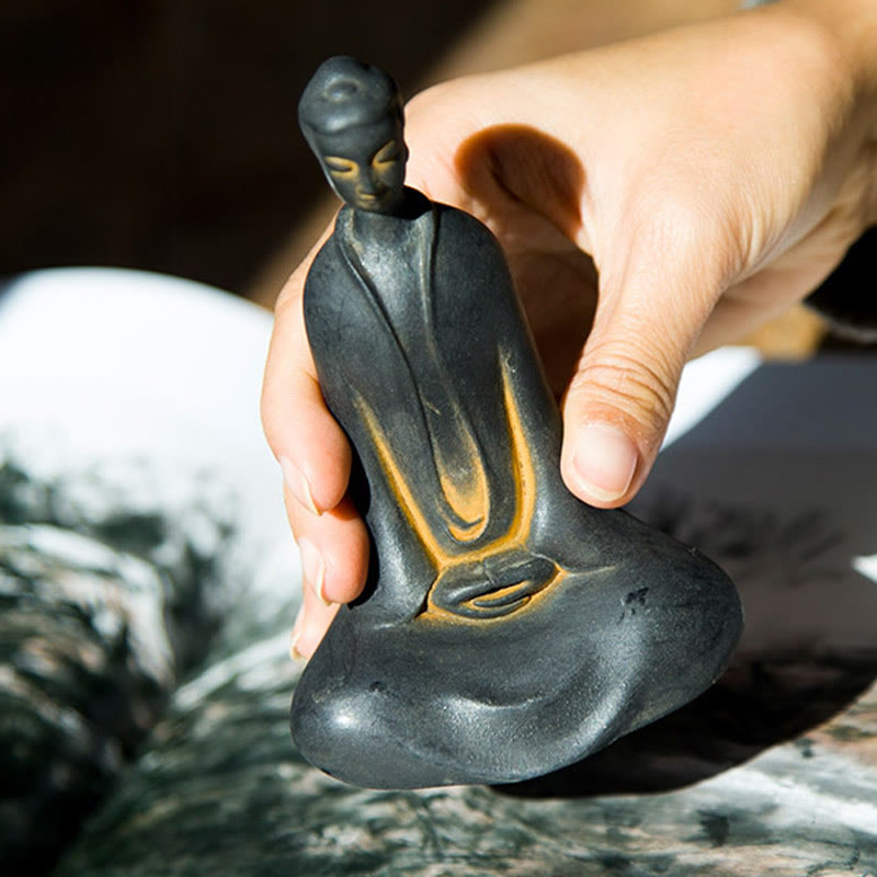 Buddha Stones手作り 釈迦牟尼仏 鉄粉 錆 鋳造 樹脂 像 家の装飾 - image 3