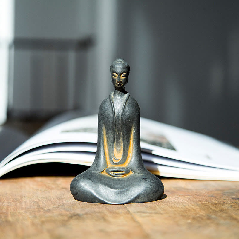 Buddha Stones手作り 釈迦牟尼仏 鉄粉 錆 鋳造 樹脂 像 家の装飾 - 錆釈迦牟尼仏 9.5*5.8*3.6cm - image 0