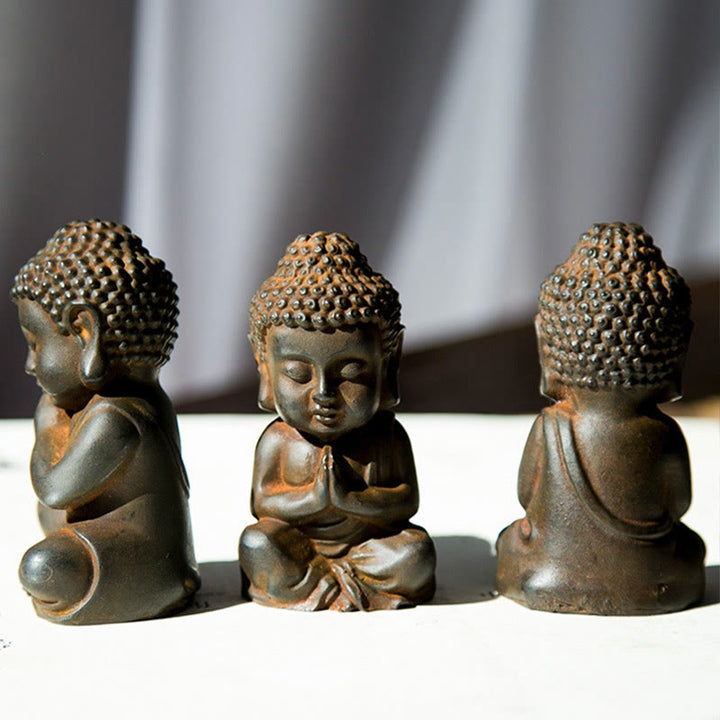 Buddha Stones手作り 小さな釈迦牟尼仏 鉄粉 錆 鋳造 樹脂 像 装飾