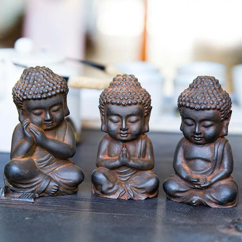Buddha Stones手作り 小さな釈迦牟尼仏 鉄粉 錆 鋳造 樹脂 像 装飾