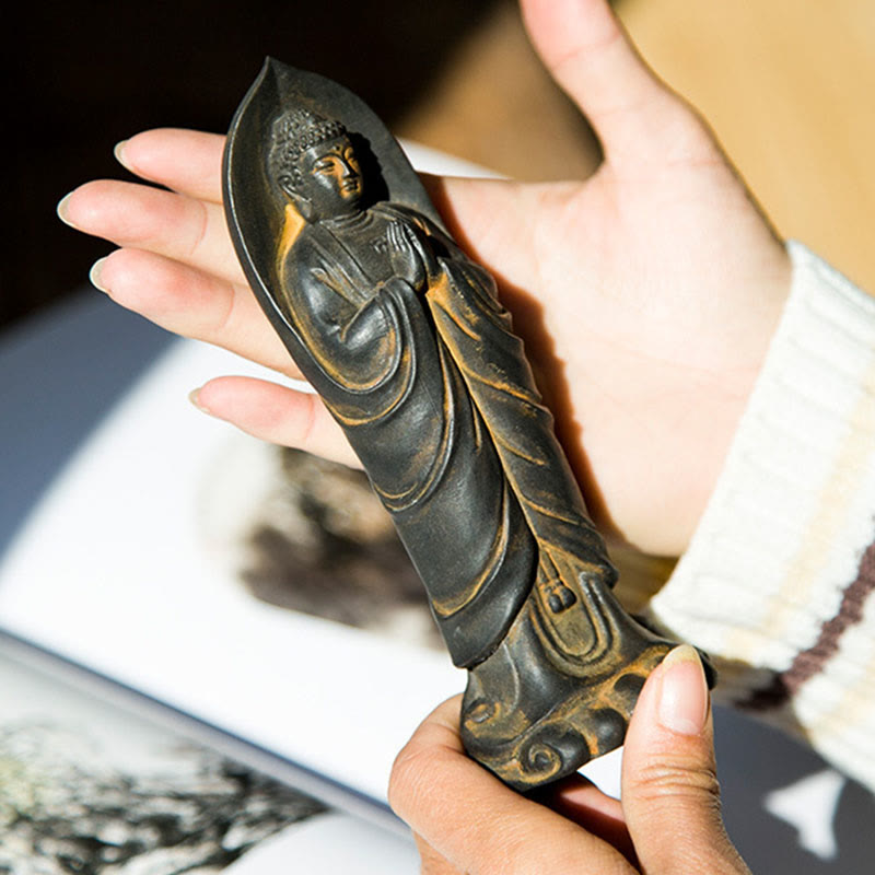 Buddha Stones手作り釈迦牟尼仏ナマステ鉄粉錆びたキャスト樹脂像の装飾