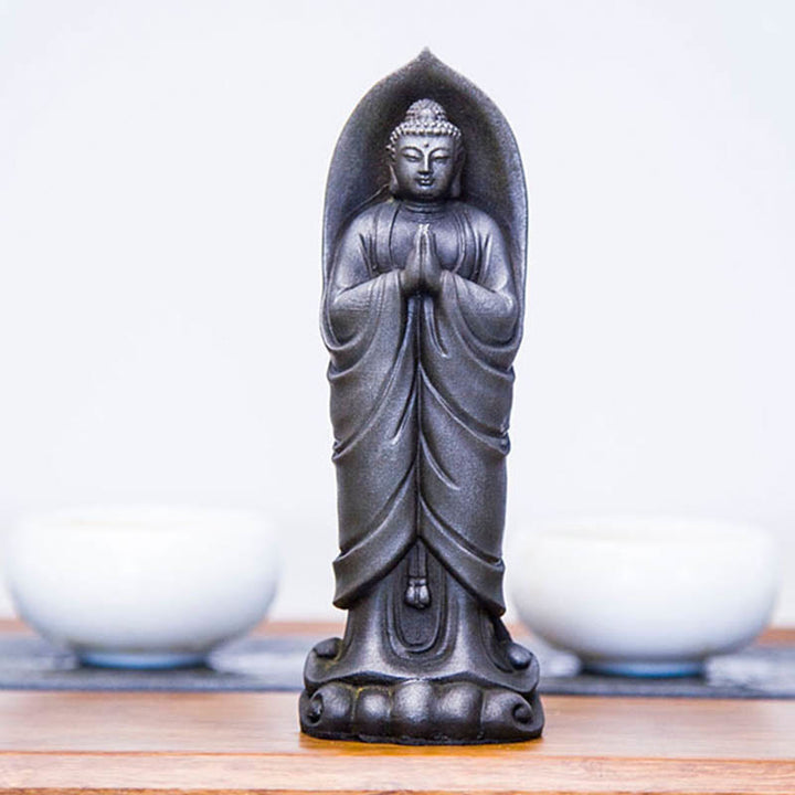 Buddha Stones手作り釈迦牟尼仏ナマステ鉄粉錆びたキャスト樹脂像の装飾