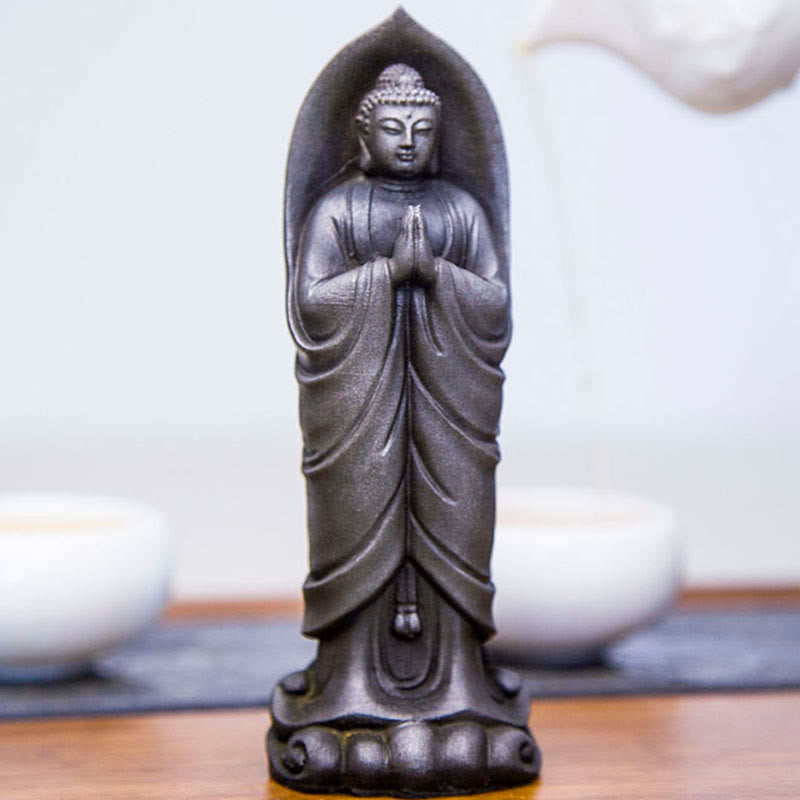 Buddha Stones手作り釈迦牟尼仏ナマステ鉄粉錆びたキャスト樹脂像の装飾
