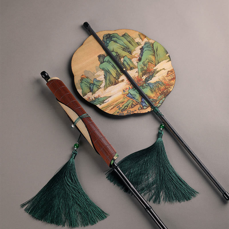 Buddha Stones手作り竹千里山河川長柄携帯扇風機