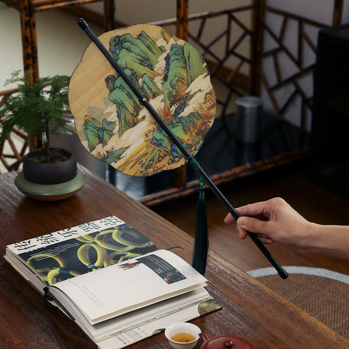 Buddha Stones手作り竹千里山河川長柄携帯扇風機