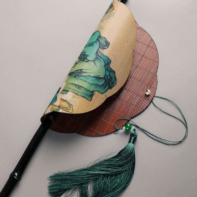 Buddha Stones手作り竹千里山河川長柄携帯扇風機