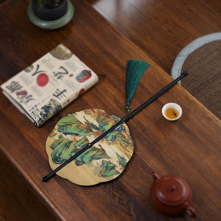 Buddha Stones手作り竹千里山河川長柄携帯扇風機