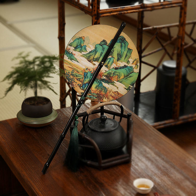 Buddha Stones手作り竹千里山河川長柄携帯扇風機